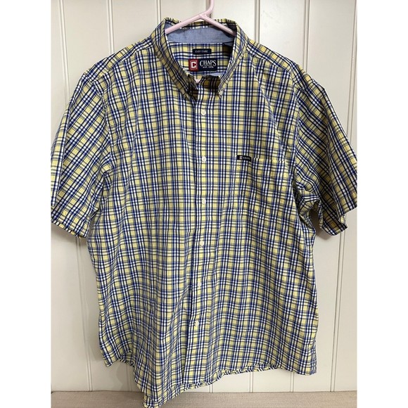 Chaps‎ Easy Care Yellow Plaid Button Down Shirt - Short Sleeve - XL, NWOT - Picture 1 of 5